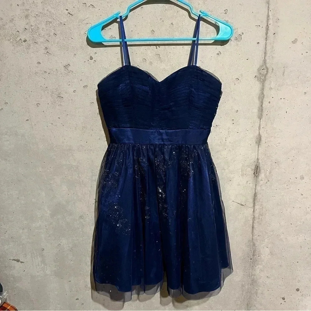Hailey Logan by Adrianna Papell Formal Blue Glitter Mini Dress Size Juniors 5/6